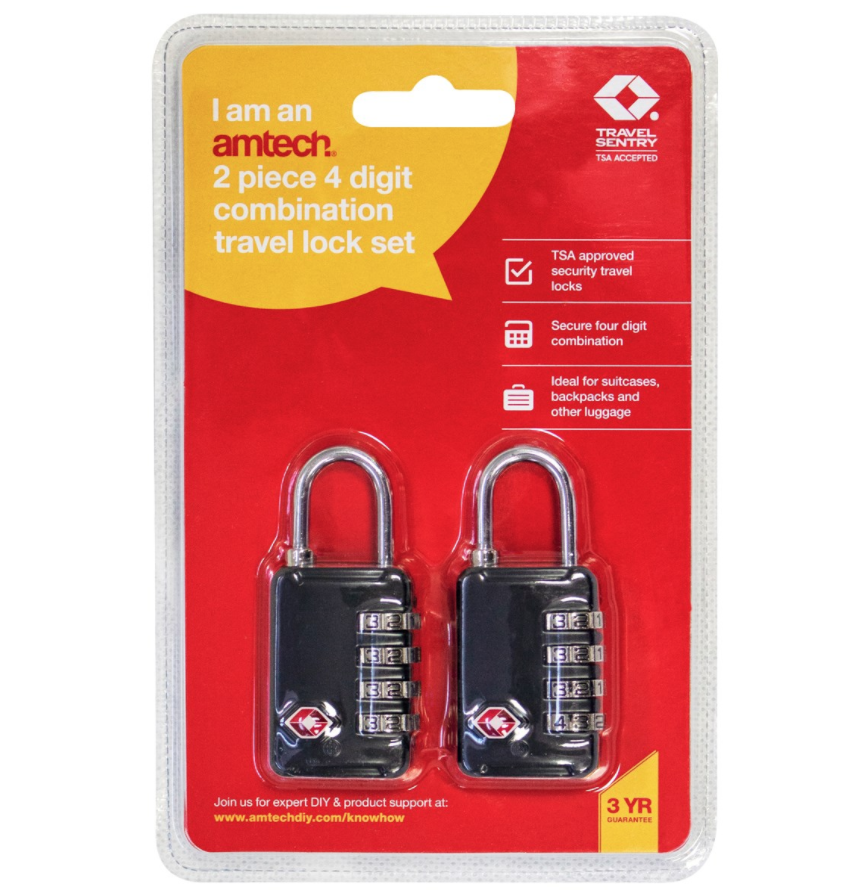 Amtech 2pc TSA 4-Digit Combination Travel Lock Set - David Irons